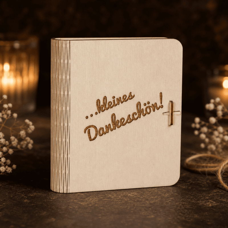 Buchbox Klein aus Holz mit individueller Lasergravur, Vorderansicht
